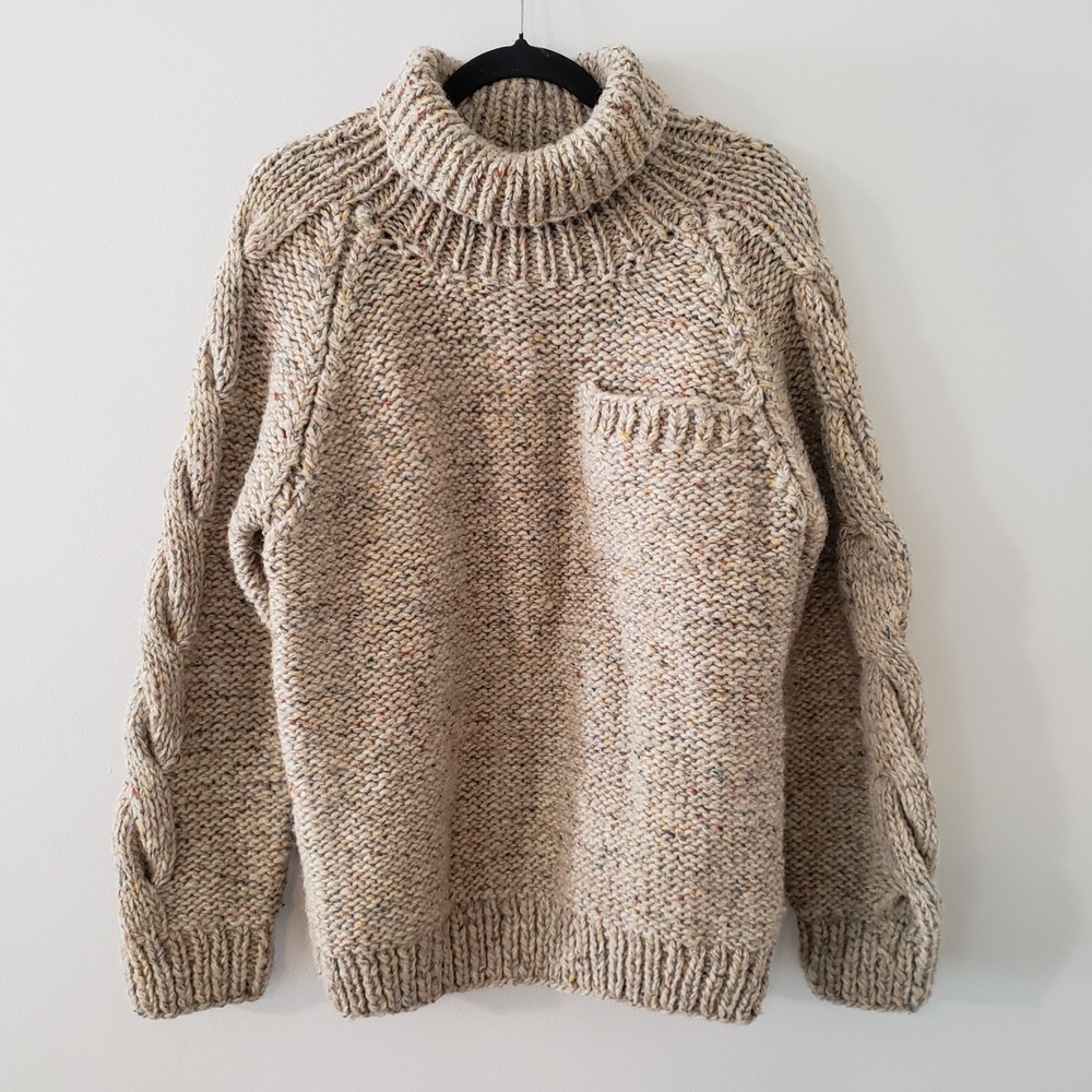 VTG Cesarani Mens Chunky Wool Fisherman Sweater Size S Turtleneck Old Money Ivy